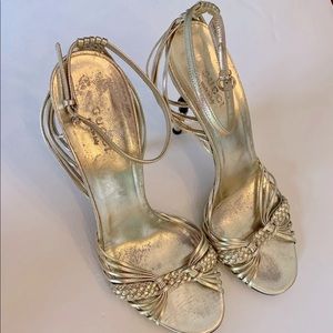 Gucci gold metallic leather & bamboo heels